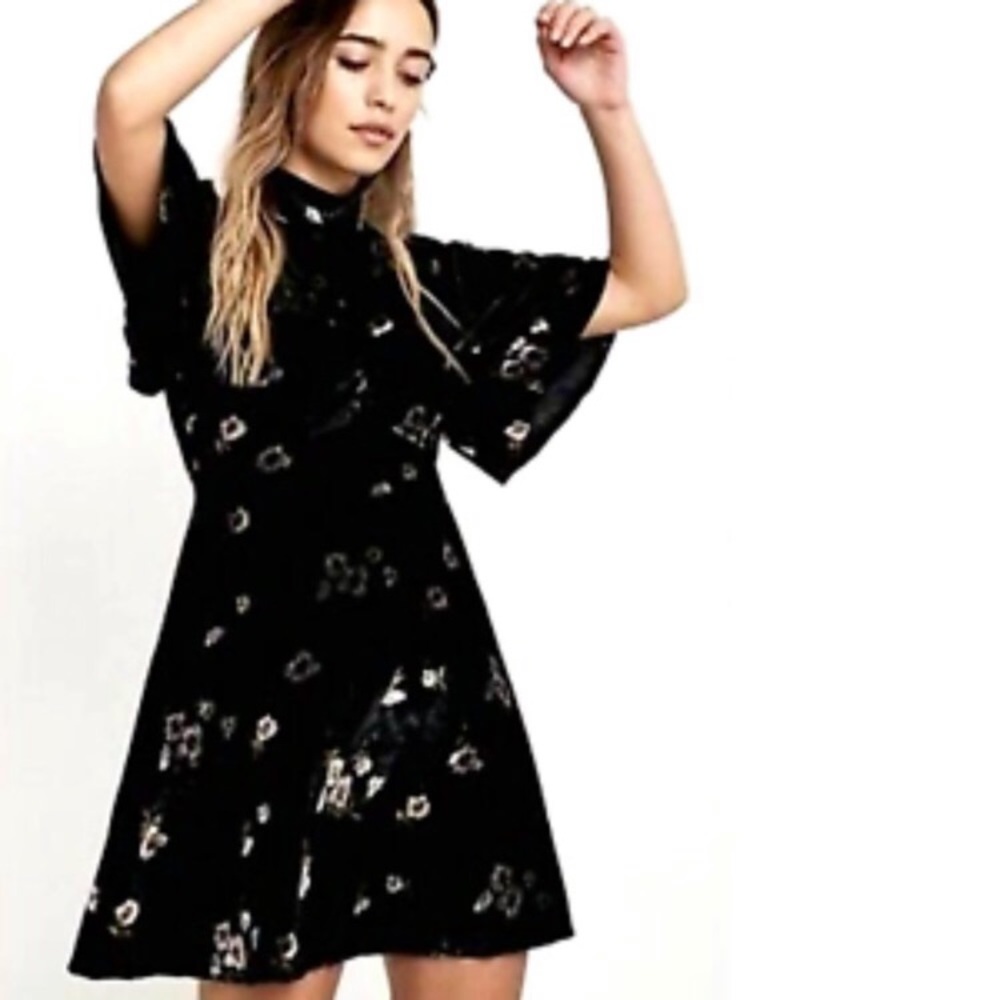 Free People Black Floral Mini Dress